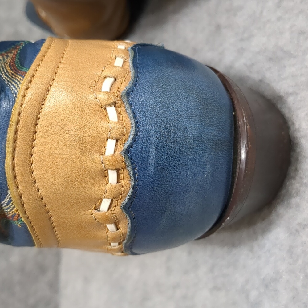 TONY LAMA WOMEN'S WESTERN Tan Blue Vintage BOOTS Size 7 - Picture 5 of 11